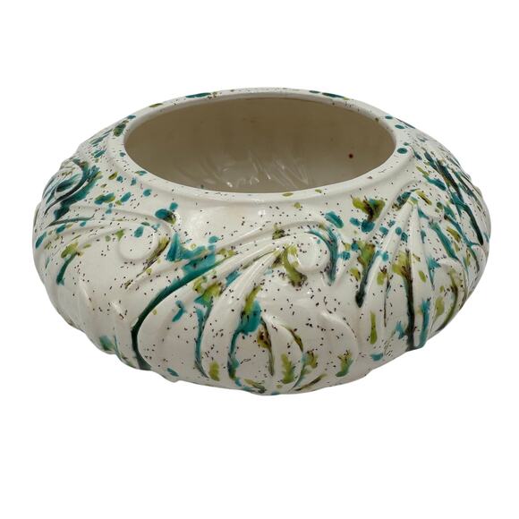 Vintage Footed Planter, Splatter Design Centerpiece Tabletop 10" - Picture 1 of 11